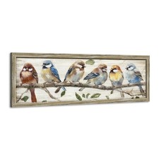 Colorful Bird Framed Wall Art: Cute Chickadee Wooden Painting Vintage Sparrow...