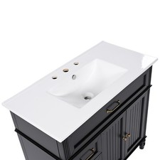 36-Inch Black Bathroom Vanity with Ceramic Sink, Gold Handles, Solid Wood Frame,