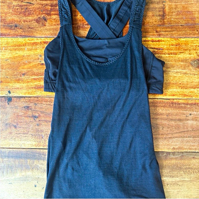 Lululemon Stash it Sports Bra Top Black Gold   Sz 4 luxtreme mesh open EUC
