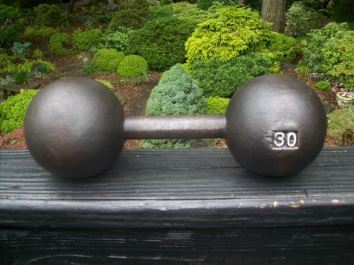 vtg "WAXED" JACKSON GLOBE DUMBBELL 30lbs. BODYBUILDING York Barbell Strongman