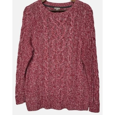J. Jill Red White Marled Cable Knit Sweater Womens Large Petite 14-3048P Cotton