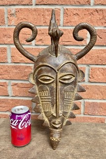 MAGNIFICENT LARGE OLD AFRICAN BRONZE TRIBAL MASK YAURE / YOHOURE IVORY COAST