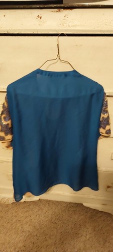 vintage NEIMAN MARCUS TRACY REESE SEQUINED BLOUSE BLUE and brown LARGE - Picture 7 of 9