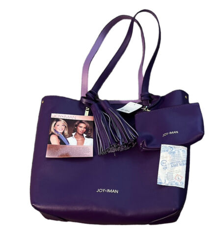 NWT Joy & Iman COLAB Tassel Leather Handbag w/Fabric Insert & Leather Wristlet