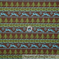 BonEful Fabric FQ Cotton Quilt Brown Green Deer Xmas Tree Knit Pattern Stripe UK