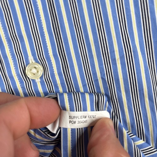 Camisa Vintage Ralph Lauren Regent Para Hombres 15 Azul Amarillo Rayas Ajuste Personalizado Retro - Imagen 13 de 14