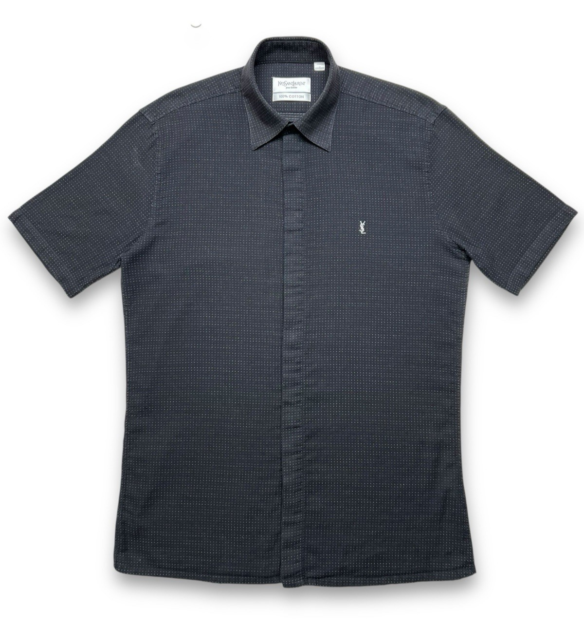 Yves Saint Laurent YSL Camicia Nera Abito Pois 100% Cotone Taglia S Pour Bomme