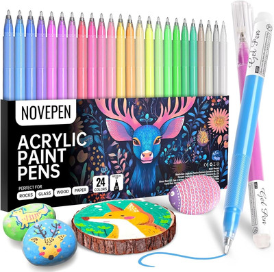 Acrylic Gel Pens, 24 Colors Adult Coloring Paint Pen, 1.0 Fine Tip Muticolor Mar