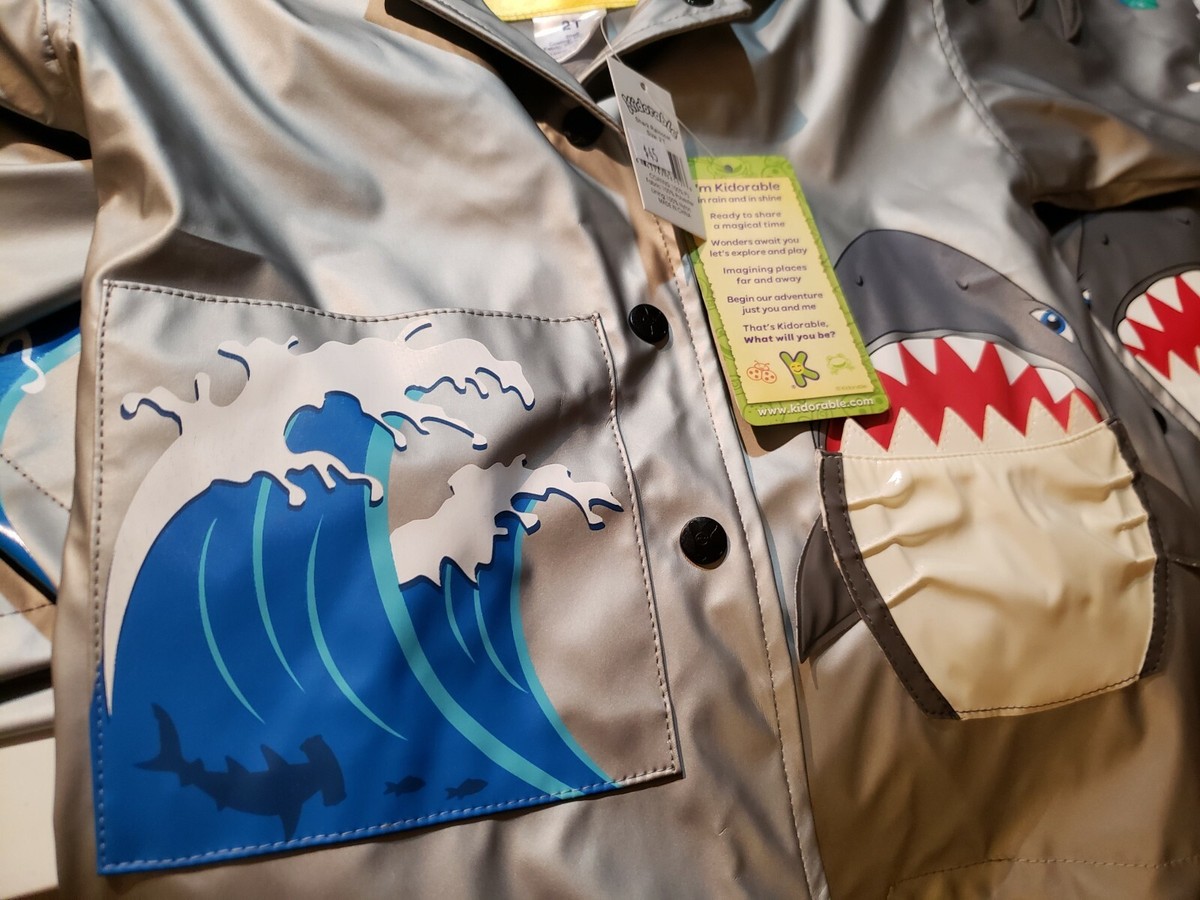 M/M RAIN JACKET サカナクショングッズ New KIDORABLE Shark Raincoat Rain Jacket Boys Toddler Size