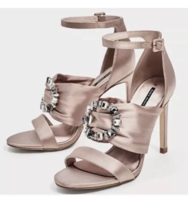 Womens Sandals Zara Embellished Ankle Sandals White Women's Heeled