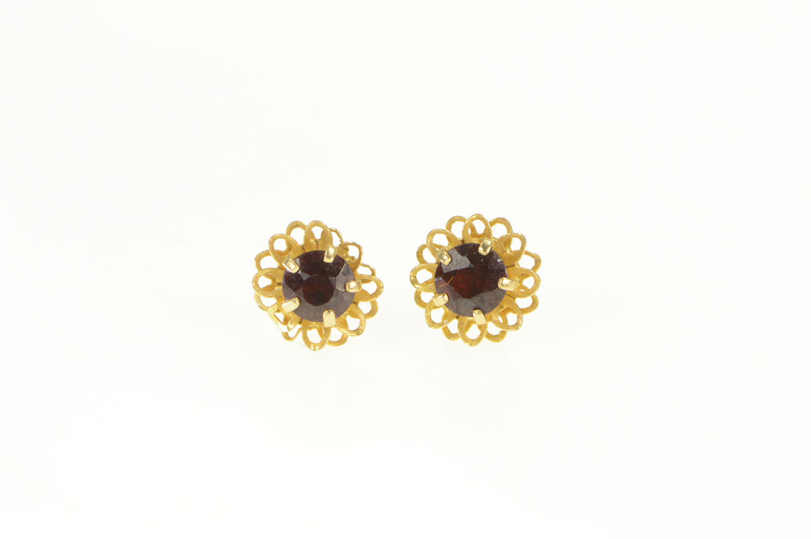 14K Retro Flower Vintage Stud Earrings Yellow … Gem
