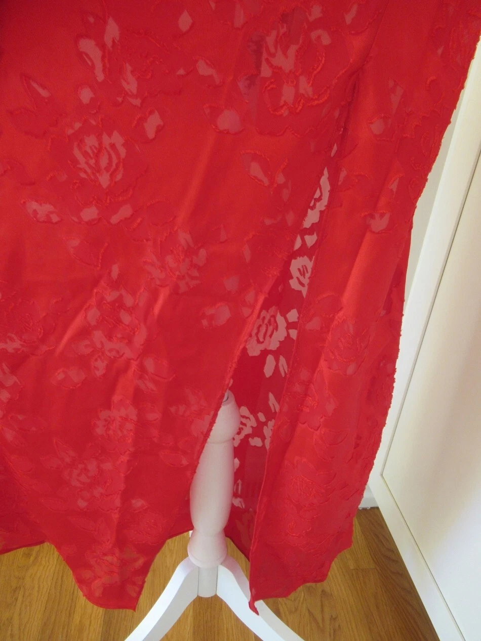 UNDERCOVER Abito vintage Victoria’s Secret rosso raso pizzo burnout floreale rosa spacco slip S