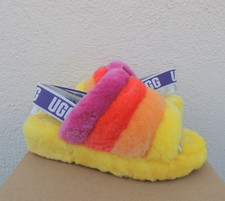 UGG PRIDE RAINBOW FLUFF YEAH SLIDE SHEEPSKIN SLIPPER SANDAL, WOMEN US 8/ 39 NEW