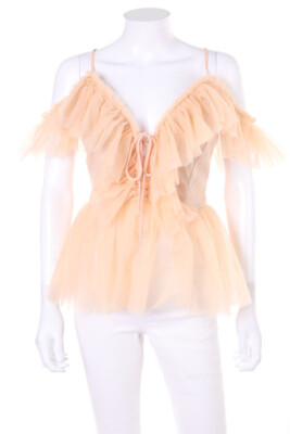 ALLYSON Off-the-shoulder blouse Tulle Lacing M apricot