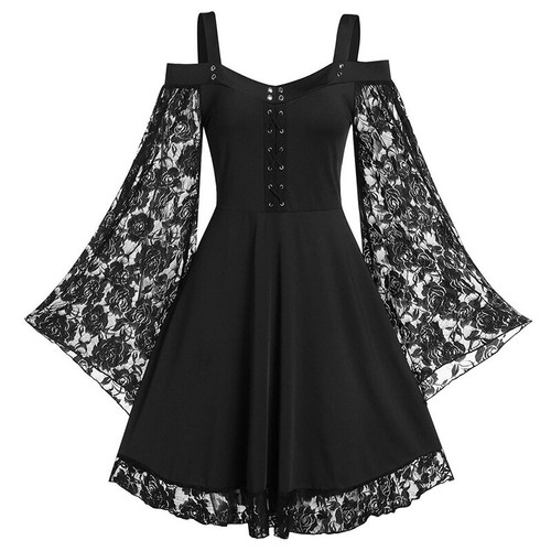 Mujer Fuera del Hombro Manga Acampanada Vendaje Fiesta Noche Vestido Solero Vestidos - Imagen 4 de 4