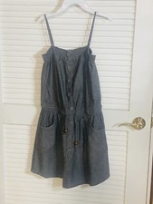 ValleyGirl womens Black Mini Dress Elastic Waist Pockets Adj Straps M/L EUC