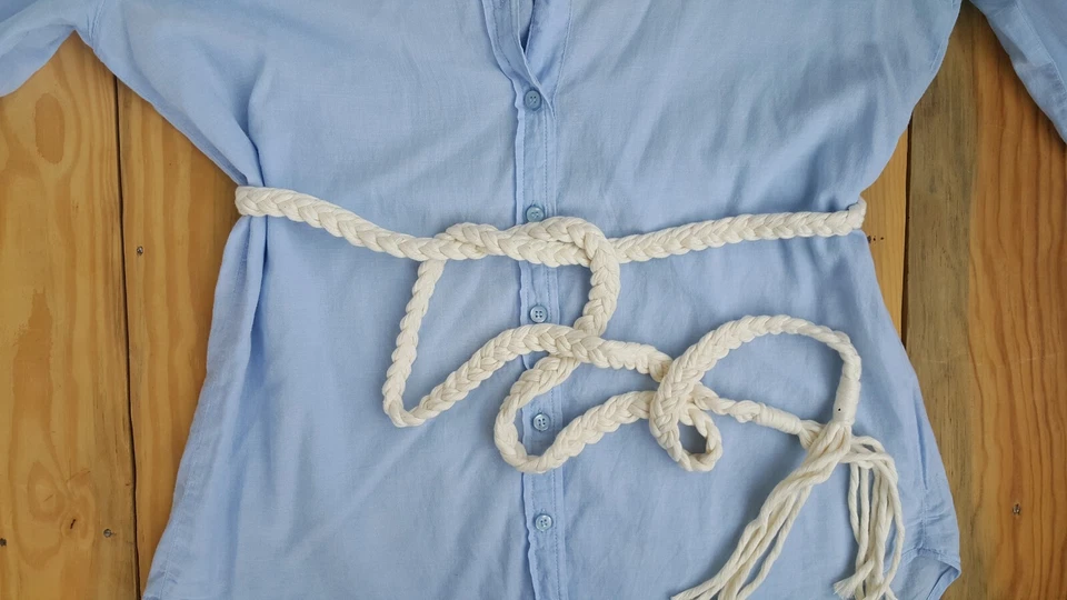 Cinturón Trenzado Crema, Ajustable Macramé Borla Cuerda Cintura Accesorio Cinturones Boho Foto 2 de 4