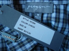 NWT$313 GREYSN Button Down Princess Shoulder Check Pattern Fitted Shirt Sz M