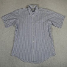 Vintage LL Bean Casual Button Down Men Size 15.5 Blue Short Sleeve Made in USA