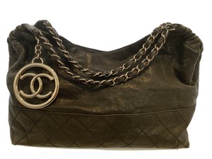 Chanel Coco Cabas Black Calfskin Leather Handbag Quilted Chain Cc Logo 2 450 Ebay