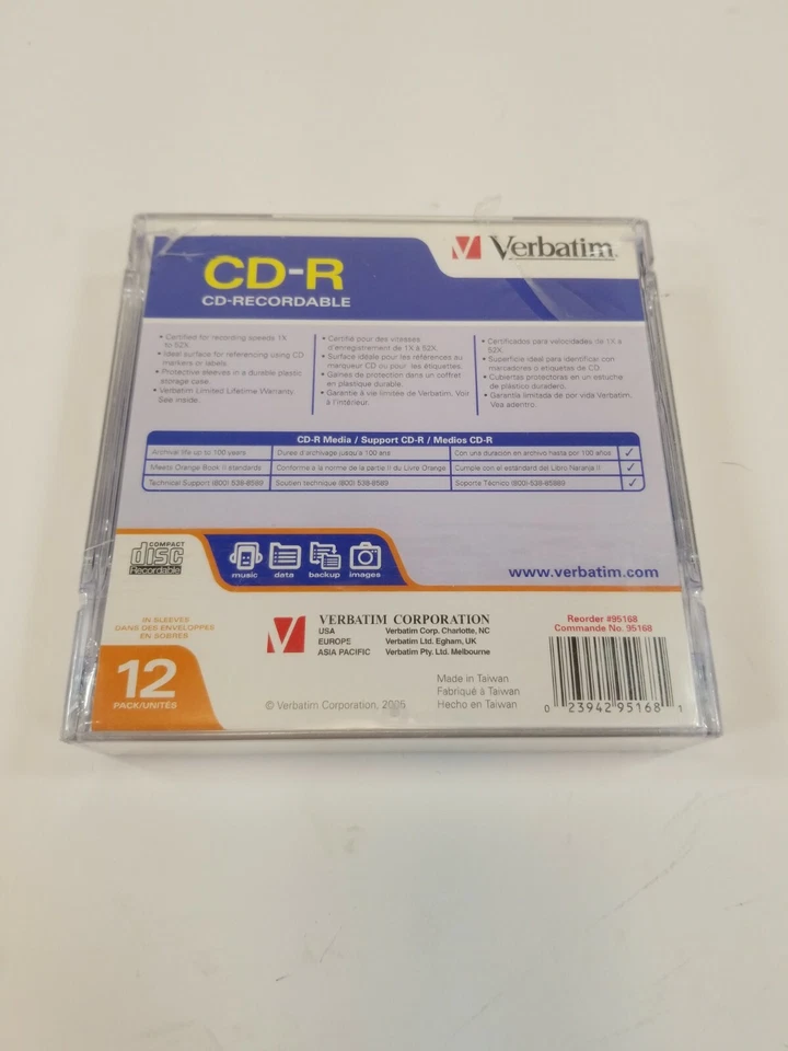 Verbatim CD-R CD-Recordable 1x-52x 80 min 700 mb Unopened NEW Qty 12 Discs - Image 3 of 3