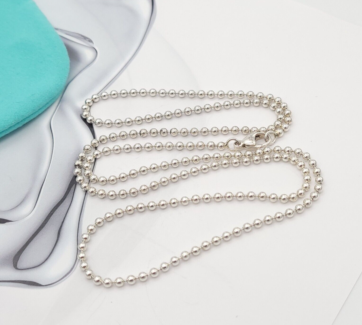 Beaded Necklace Tiffany 20 Inch Silver Chain 1mm Sterling Silver