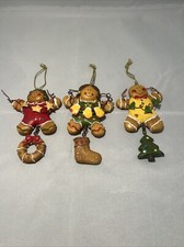 Lot of 3, Gingerbread Christmas Tree Ornaments, Rustic, Folk Art