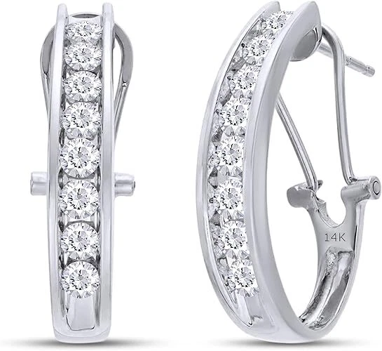 1ct Lab Grown Diamond Round Shape J Hoop Earrings in 14K Solid Gold for Women - Image 4 of 4