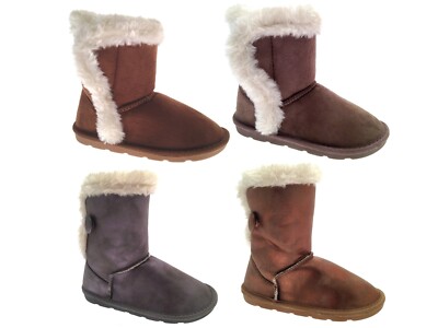 Mädchen Kunst-Wildleder Fell Stiefel halbhoch geknöpft flach Schuhe warm Winter Kinder Größe 