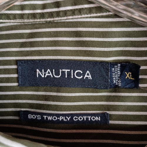 Nautica Men's XL Long Sleeve Button Down Olive Dress Shirt 2 Ply Cotton - Picture 4 of 9