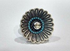 Natural White Topaz, Turquoise 925 sterling silver Flower Ring Adjustable Gift