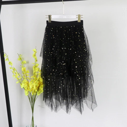 Damen Asymmetrisch Pailletten Ballett Besen Elastische Taille Kleid Puffy Tutu Tüllrock - Bild 3 von 18