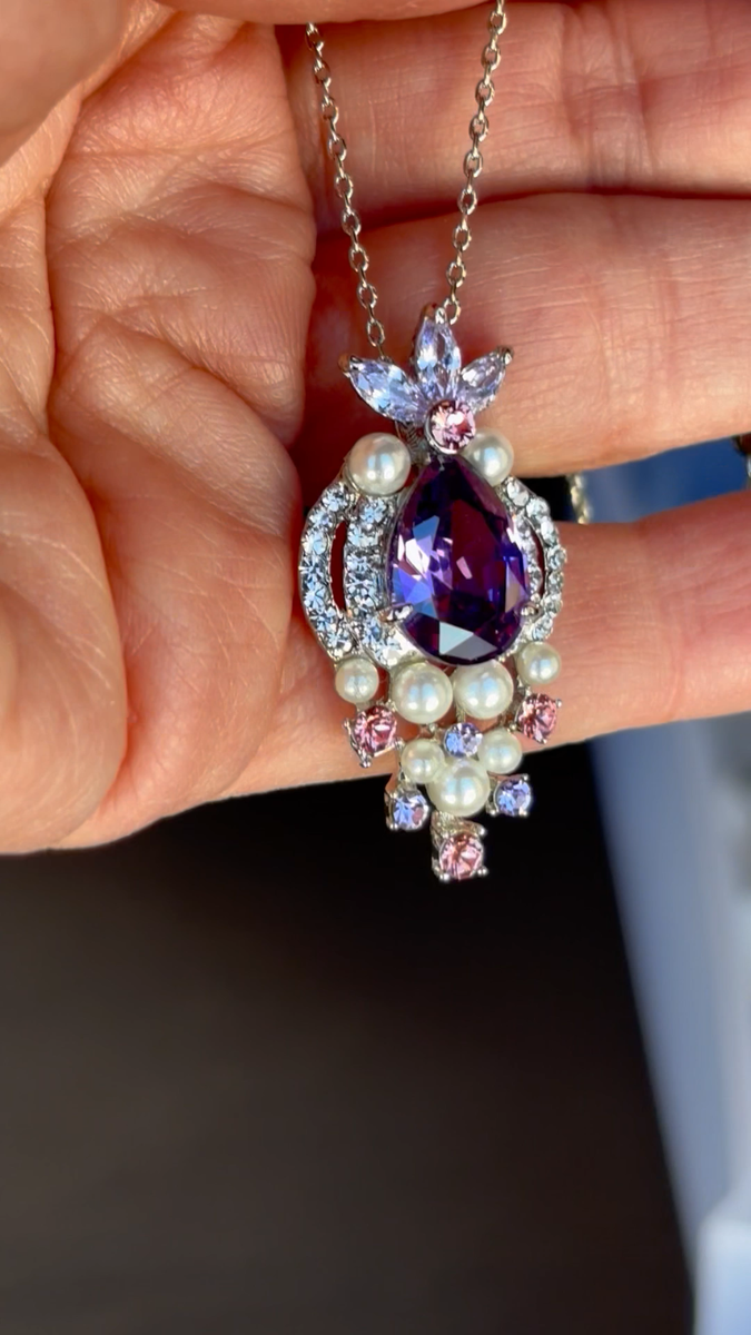 【Hei】Billlieハラム着用★daisy swarovski pearl necklace Gema pendant, Mixed cuts, Crystal pearl, Flower, Pink, Gold