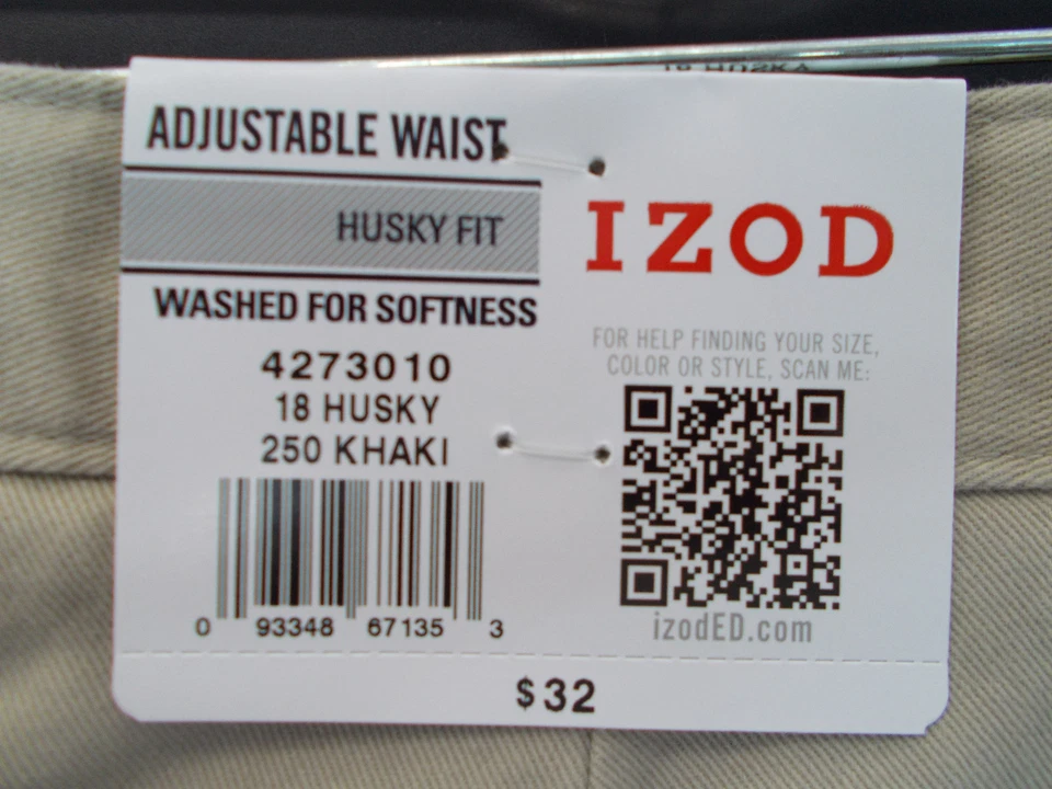 Chicos IZOD $32 Uniforme/Casual Caqui Frente Plano Pantalones Talla 10 Husky Foto 3 de 3