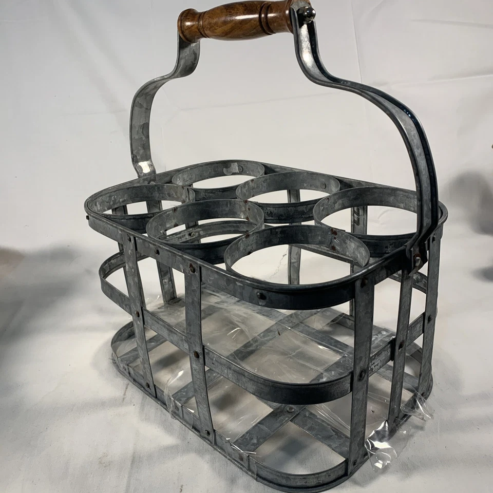 Rustic Galvanized Metal Six Wine Bottle Caddy. Bottle Carrier. 12” X 8” X 6.75” - Изображение 4 из 4