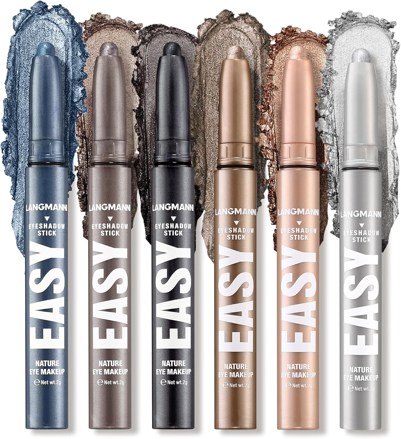 6PCS Eyeshadow Stick Set, Shimmer Cream Eyeshadow Pencil Crayon, Waterproof Long