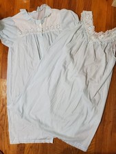 Vintage Val Mode Maxi Nightgown 2 Piece Set Light Blue Size Medium Sheer