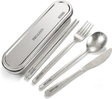100 Pure Titanium Travel Cutlery Set  Reusable Utensils with Metal Case 