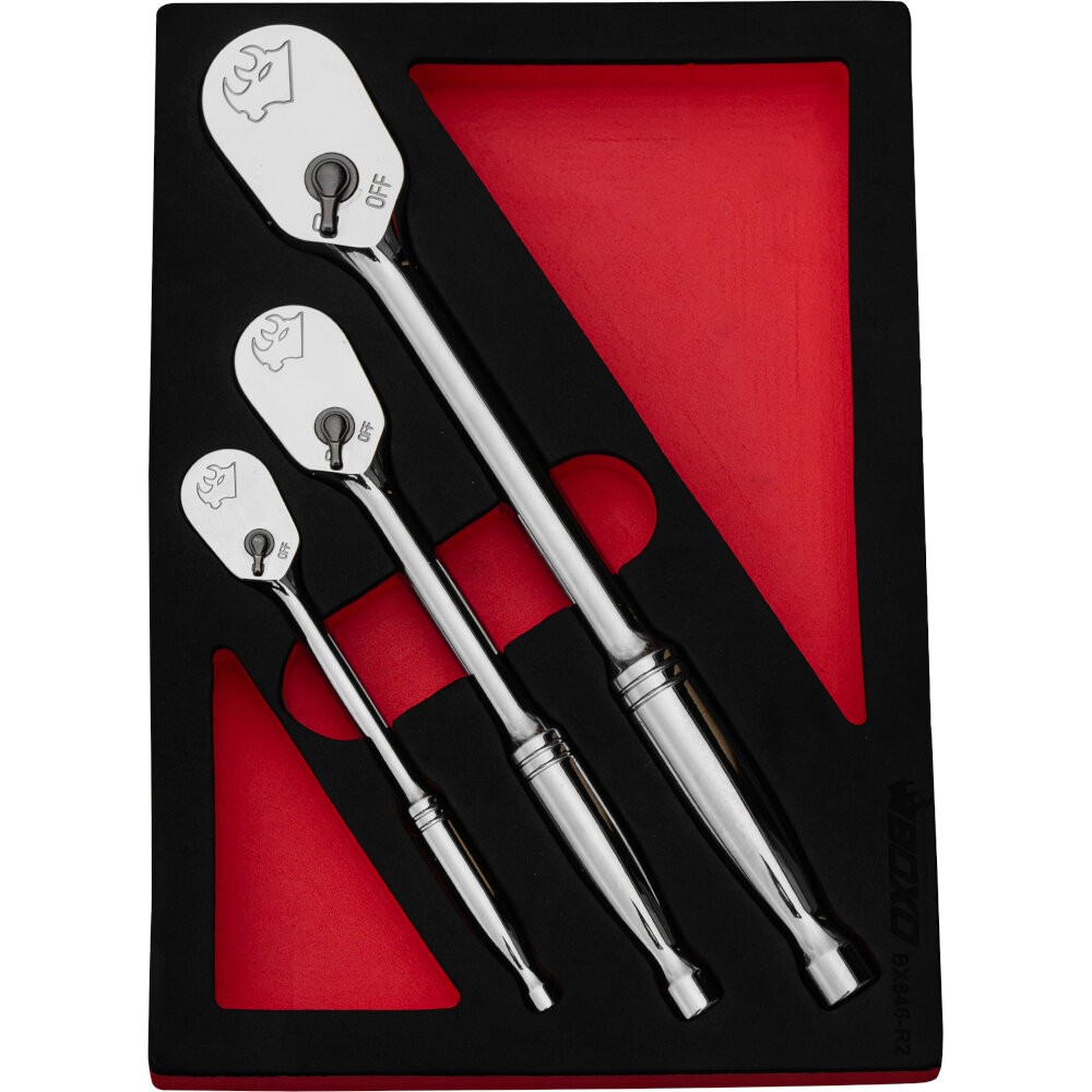 90-Tooth Ratchet Set 1/4"", 3/8"", 1/2""Dr Standard Length 4° swing arc Chrome BOXO