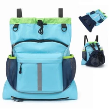Drawstring Backpack Waterproof Beach Sport Gym Bag Ball Net Wet Pocket Blue