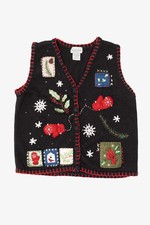 Vintage Black Basic Editions Ugly Christmas Vest 1990s 