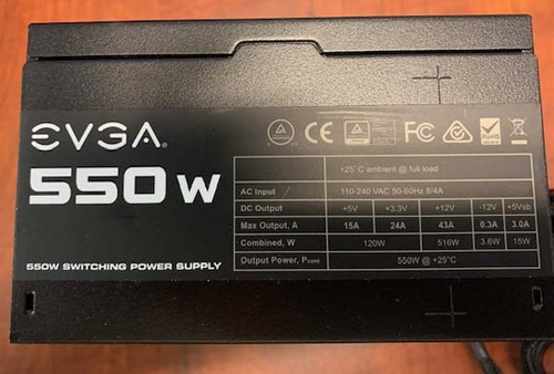 EVGA 550 Watt Switching Power Supply 100-N1-0550 Clean Used Pull