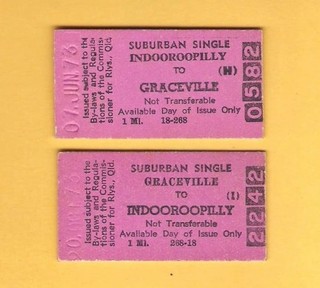 2 Queensland Railway Suburban Single Tickets 1970s Indooroopilly & Graceville