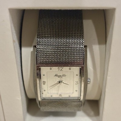 Kenneth Cole New York Quartz Silver-Tone Rectangle Mesh Bracelet Watch w/ Box