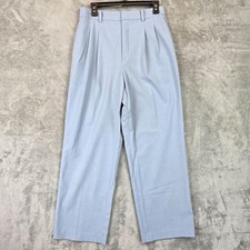 Uniqlo Dress Pants Womens M Blue Twill High Rise Relaxed Fit Pleated Straight