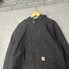Carhartt Mens XL Black Hooded Canvas Duck Work Jacket Zip Up Full Zip