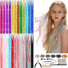 8400 Strands Hair Tinsel Kit 24 Colors 48in Heat Resistant Glitter Hair