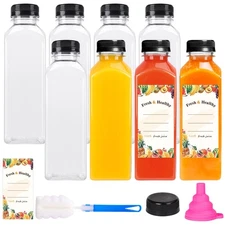 8pcs 16oz Juice Bottles, Plastic Bottles with Caps, Reusable Juicing Bottle f...