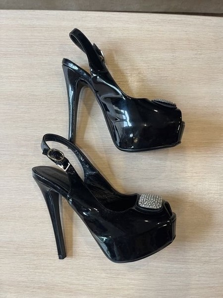 Women Heels Black Faux Leather 36 #A2B5