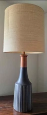 Martz Marshall Studios MCM Ceramic Wood Table Lamp Signed 36" w/ Shade
